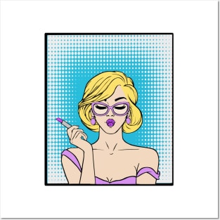 Comic Style Woman Lipstick Posters and Art